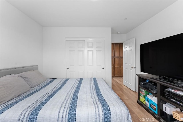 bedroom with a closet and wood finished floors