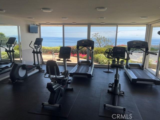 32679 Seagate Dr Unit 308-H, Rancho Palos Verdes, CA 90275 - exercise room featuring a wall of windows and a water view