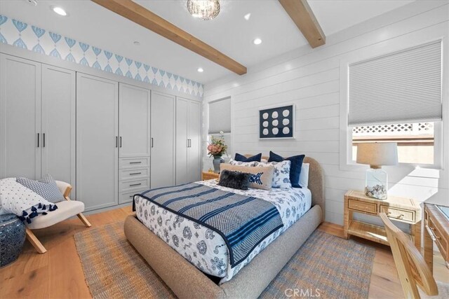 507 N Maria Ave Unit A, Redondo Beach, CA 90277 - bedroom with wood finished floors, beam ceiling, and recessed lighting