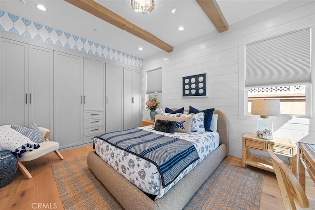 507 N Maria Ave Unit A, Redondo Beach, CA 90277 - bedroom featuring light wood-type flooring, beam ceiling, and recessed lighting