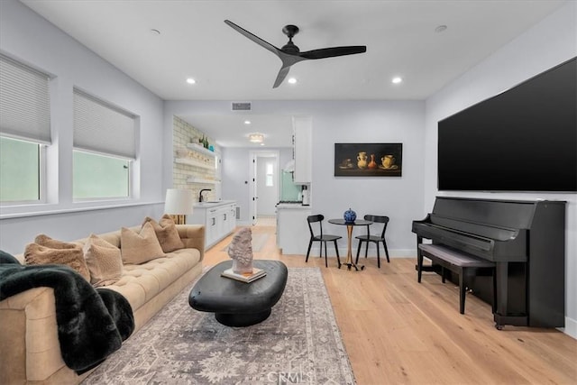 507 N Maria Ave Unit A, Redondo Beach, CA 90277 - living room featuring a ceiling fan, light wood-type flooring, recessed lighting, and baseboards
