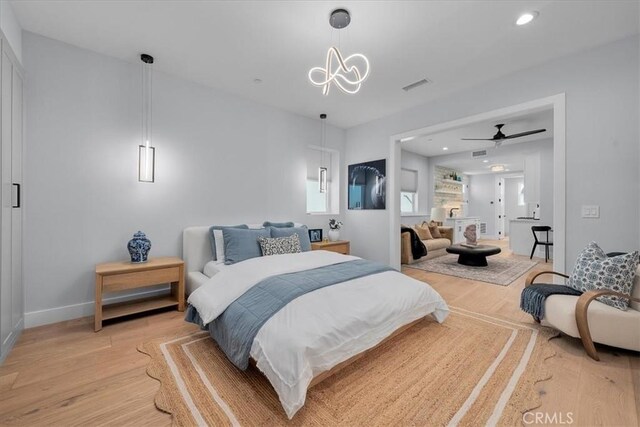 507 N Maria Ave Unit A, Redondo Beach, CA 90277 - bedroom featuring light wood-style flooring, baseboards, recessed lighting, and a chandelier