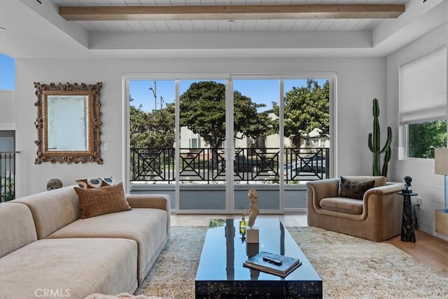 507 N Maria Ave Unit A, Redondo Beach, CA 90277 - living room featuring beamed ceiling and wood finished floors