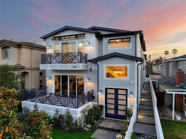 507 N Maria Ave Unit A, Redondo Beach, CA 90277 - rear view of property with a balcony, board and batten siding, and french doors