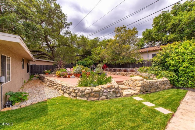 view of yard featuring a fenced backyard and a patio area