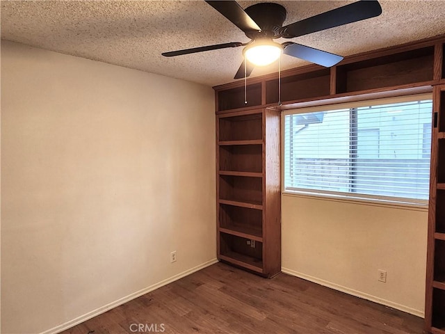 4872 Emerald Ave, La Verne, CA 91750 - interior space with dark wood finished floors, baseboards, ceiling fan, and a textured ceiling