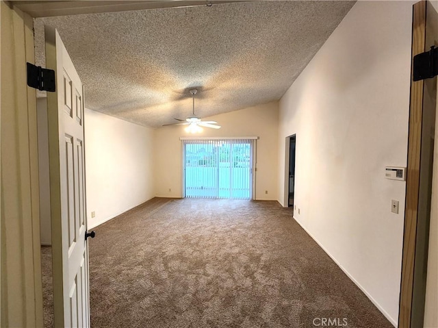 4872 Emerald Ave, La Verne, CA 91750 - spare room with a ceiling fan, vaulted ceiling, carpet floors, and a textured ceiling