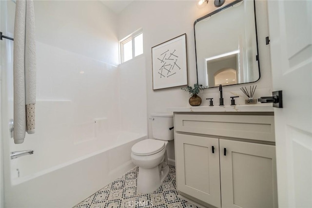 full bathroom featuring vanity, toilet, and bathtub / shower combination