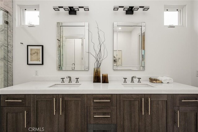 bathroom featuring double vanity, plenty of natural light, and a sink