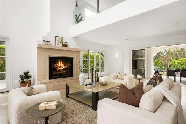 interior space with a premium fireplace