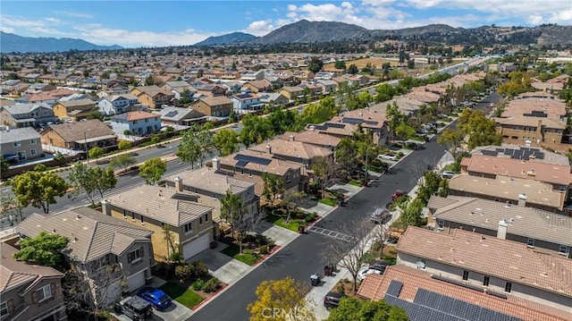 drone / aerial view with a mountain view and a residential view