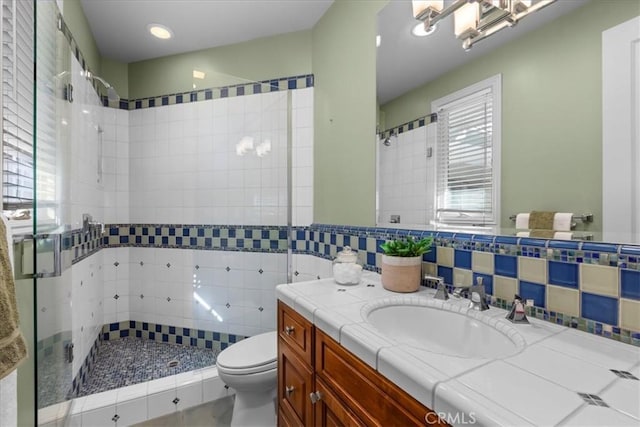 12 Bowie Rd, Rolling Hills, CA 90274 - bathroom with a shower stall, vanity, tile patterned floors, and recessed lighting
