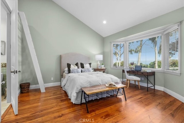 12 Bowie Rd, Rolling Hills, CA 90274 - bedroom featuring vaulted ceiling, wood finished floors, baseboards, an office area, and recessed lighting