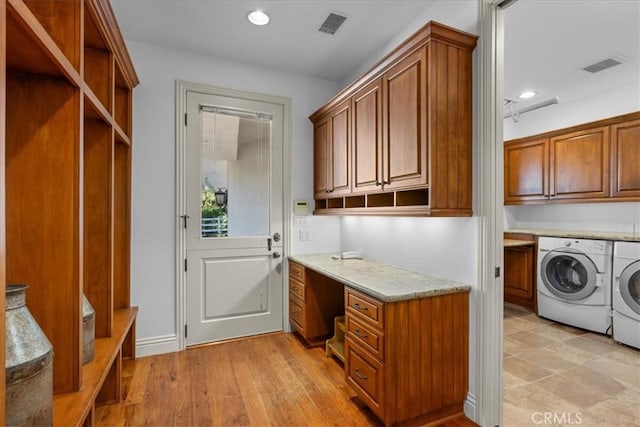 12 Bowie Rd, Rolling Hills, CA 90274 - laundry room with washing machine and dryer, cabinet space, recessed lighting, and a desk