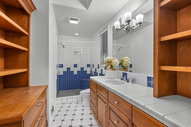 12 Bowie Rd, Rolling Hills, CA 90274 - bathroom featuring vanity, a tile shower, toilet, and a chandelier