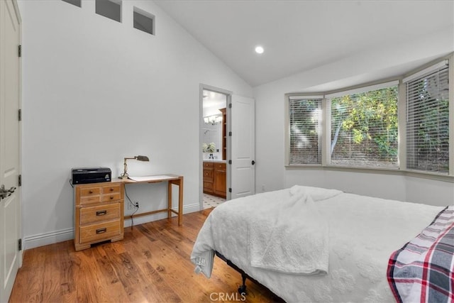 12 Bowie Rd, Rolling Hills, CA 90274 - bedroom featuring vaulted ceiling, wood finished floors, baseboards, recessed lighting, and ensuite bath
