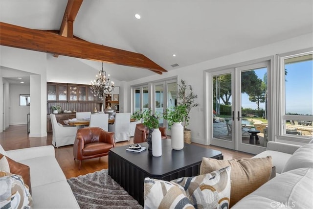 12 Bowie Rd, Rolling Hills, CA 90274 - living area featuring a chandelier, recessed lighting, wood finished floors, french doors, and baseboards