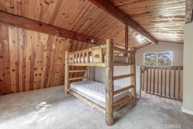 550 Pine Ln, Sugarloaf, CA 92386 - unfurnished bedroom with lofted ceiling with beams, carpet floors, and wood ceiling
