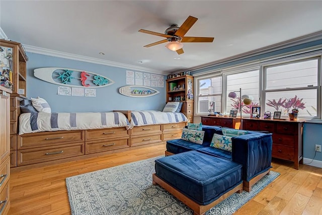 812 8th St, Manhattan Beach, CA 90266 - bedroom with ornamental molding, light wood finished floors, and ceiling fan