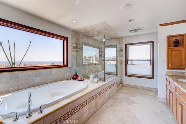 812 8th St, Manhattan Beach, CA 90266 - full bath with toilet, vanity, visible vents, a shower stall, and baseboards