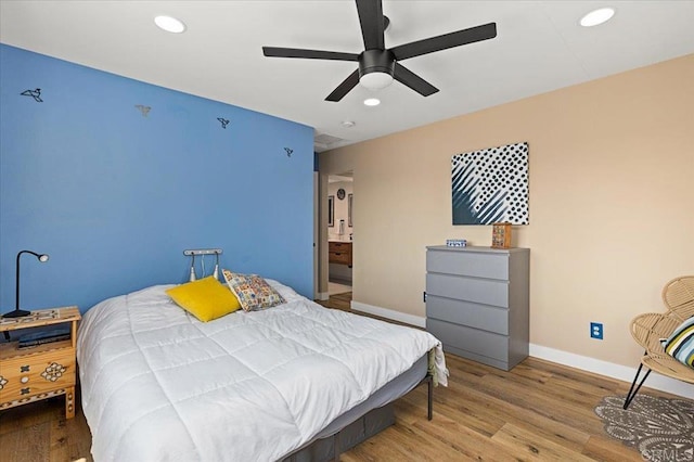 1576 Via Paloma, Escondido, CA 92026 - bedroom featuring baseboards, wood finished floors, recessed lighting, and ceiling fan