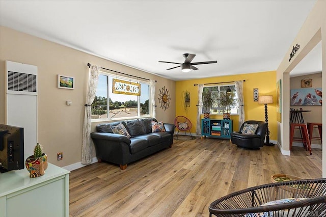 1576 Via Paloma, Escondido, CA 92026 - living area with ceiling fan, light wood-style floors, a heating unit, and baseboards