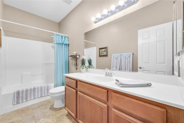 19069 Eldorado Rd, Perris, CA 92570 - full bathroom with shower / bath combination with curtain, vanity, tile patterned flooring, and radiator