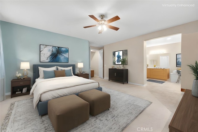 19069 Eldorado Rd, Perris, CA 92570 - bedroom with ensuite bath, light carpet, and ceiling fan