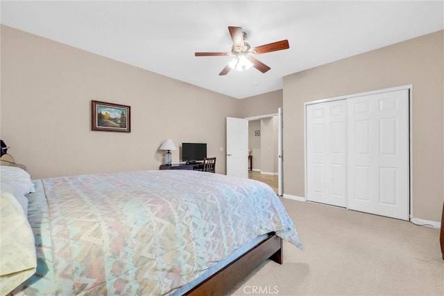 19069 Eldorado Rd, Perris, CA 92570 - bedroom with a closet, light colored carpet, and ceiling fan