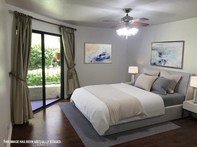 21650 Burbank Blvd Unit 111, Woodland Hills, CA 91367 - bedroom with wood finished floors, a ceiling fan, and access to exterior