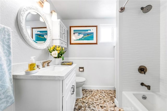 full bathroom with toilet, shower / bath combination, and vanity