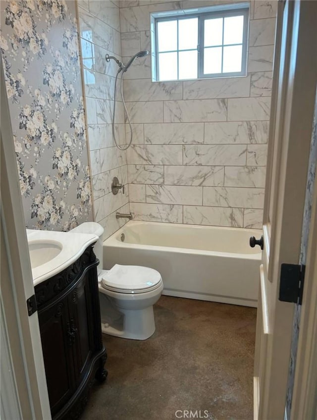 full bathroom featuring toilet, shower / washtub combination, and vanity