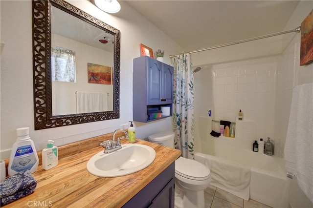 1160 Easy Ln, Nipomo, CA 93444 - full bathroom with toilet, vanity, shower / tub combo with curtain, and tile patterned flooring