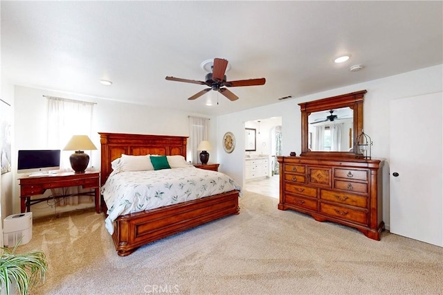 1160 Easy Ln, Nipomo, CA 93444 - bedroom with carpet, ensuite bathroom, ceiling fan, and recessed lighting