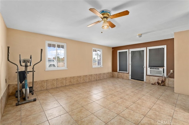 650 N Acacia, Rialto, CA 92376 - exercise area featuring cooling unit, a ceiling fan, and light tile patterned flooring