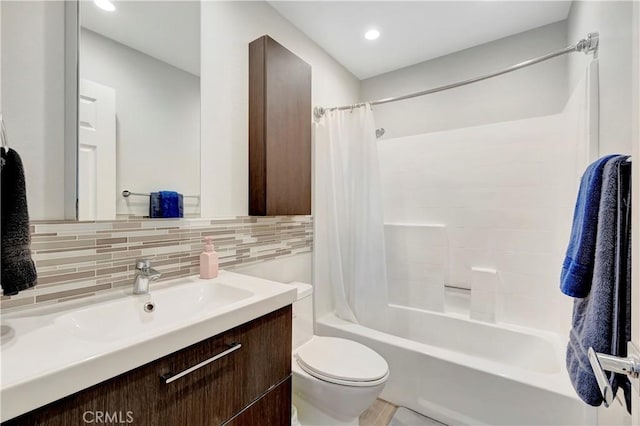 1541 Westcastle, West Covina, CA 91791 - bathroom with backsplash, toilet, shower / tub combo, vanity, and recessed lighting