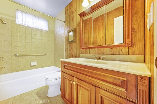 20908 New Hampshire Ave, Torrance, CA 90502 - bathroom featuring tile patterned floors, shower / tub combination, toilet, and vanity