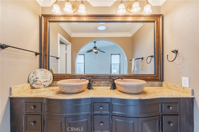 4397 N Skylark Ct, Moorpark, CA 93021 - bathroom with ceiling fan, ornamental molding, and vanity