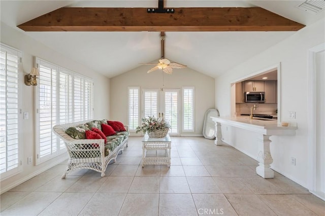 4397 N Skylark Ct, Moorpark, CA 93021 - living room with plenty of natural light, ceiling fan, light tile patterned flooring, and visible vents