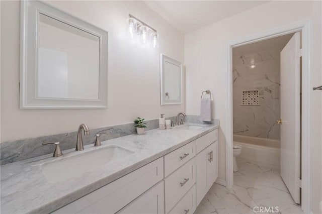 4397 N Skylark Ct, Moorpark, CA 93021 - bathroom with a sink, toilet, double vanity, and marble finish floor
