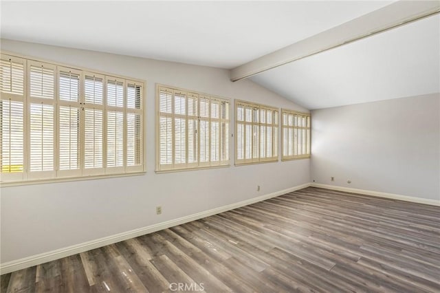 851 Crest Vista Dr, Monterey Park, CA 91754 - empty room with vaulted ceiling with beams, wood finished floors, and baseboards