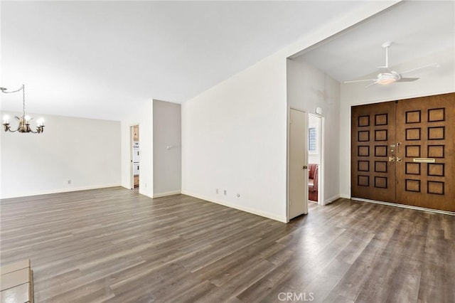 851 Crest Vista Dr, Monterey Park, CA 91754 - entryway featuring wood finished floors, baseboards, and ceiling fan with notable chandelier
