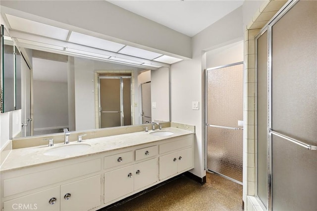 851 Crest Vista Dr, Monterey Park, CA 91754 - bathroom featuring a stall shower, double vanity, and a sink