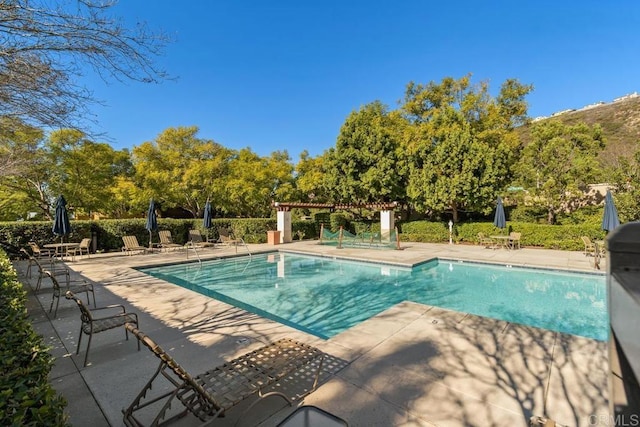 pool with a patio area