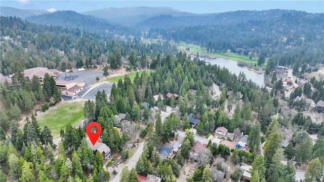 825 Grass Valley Rd, Lake Arrowhead, CA 92352 - drone / aerial view featuring a water and mountain view and a forest view