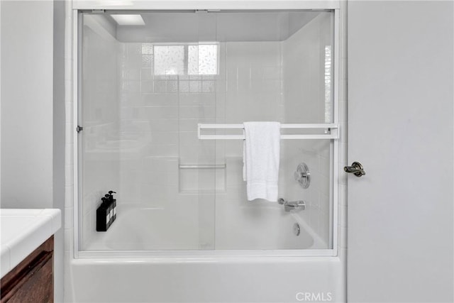 825 Grass Valley Rd, Lake Arrowhead, CA 92352 - full bathroom featuring shower / bath combination with glass door and vanity