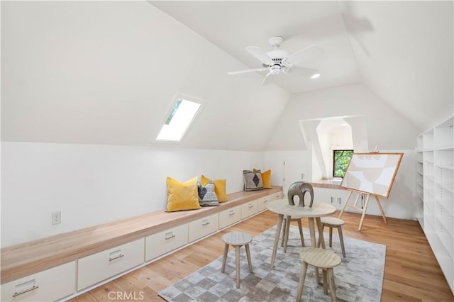 1935 Maverick Ln, North Tustin, CA 92705 - office area with ceiling fan, vaulted ceiling with skylight, and light wood-style flooring