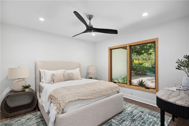 1935 Maverick Ln, North Tustin, CA 92705 - bedroom featuring recessed lighting, ceiling fan, baseboards, and dark wood-type flooring