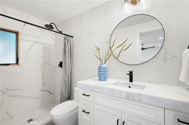 1935 Maverick Ln, North Tustin, CA 92705 - bathroom with toilet, tile walls, a shower stall, and vanity