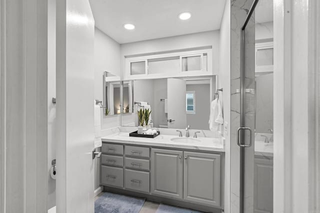 3185 Monroe St, Carlsbad, CA 92008 - full bathroom with vanity, a shower stall, and recessed lighting